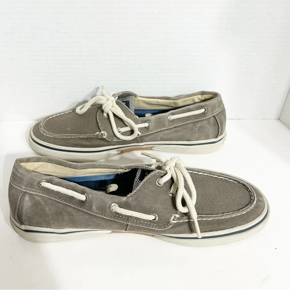 Sperry Topsiders Halyard Gray Washed Light Fade Canvas Lace Up Classic Boat Shoe